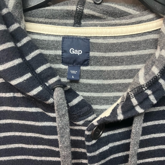 Striped Navy and Gray Button Up Hoodie. Size Large - Picture 2 of 6